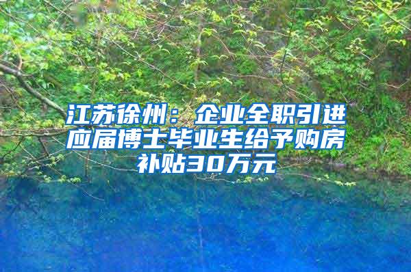 江苏徐州：企业全职引进应届博士毕业生给予购房补贴30万元