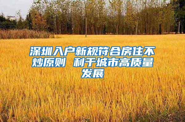 深圳入户新规符合房住不炒原则 利于城市高质量发展