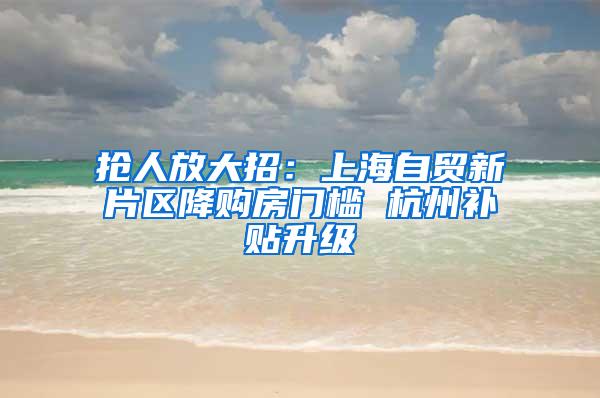抢人放大招：上海自贸新片区降购房门槛 杭州补贴升级