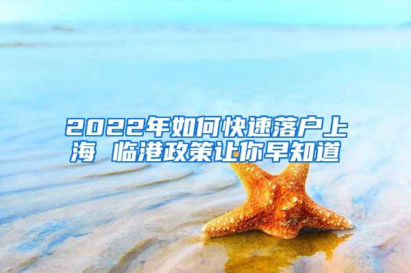 2022年如何快速落户上海 临港政策让你早知道