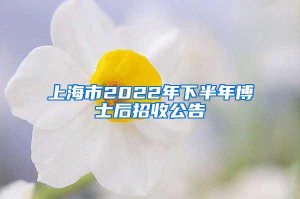 上海市2022年下半年博士后招收公告