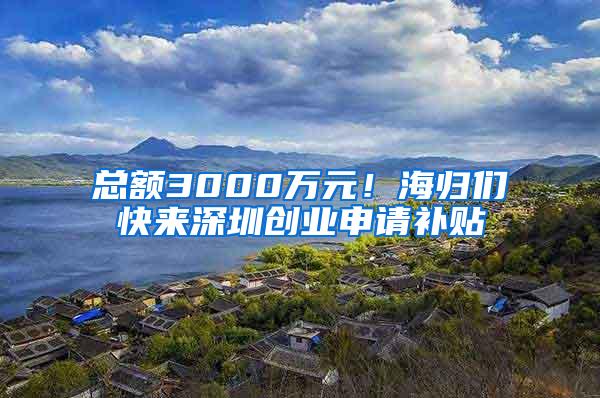 总额3000万元！海归们快来深圳创业申请补贴