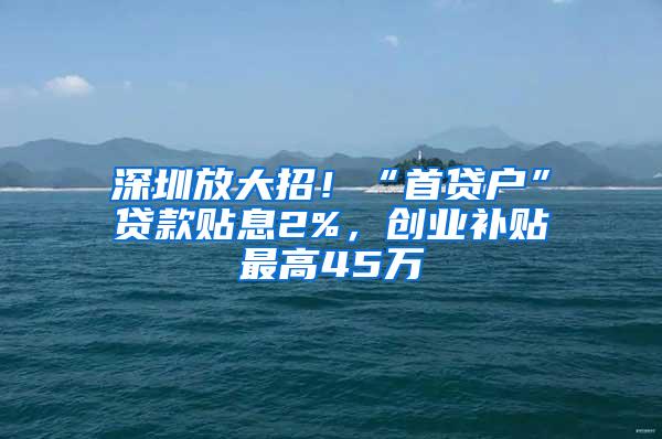 深圳放大招！“首贷户”贷款贴息2%，创业补贴最高45万