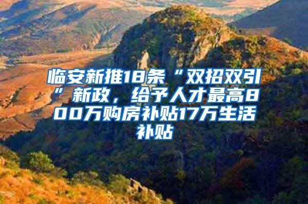 临安新推18条“双招双引”新政，给予人才最高800万购房补贴17万生活补贴