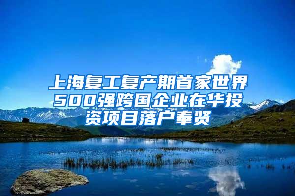 上海复工复产期首家世界500强跨国企业在华投资项目落户奉贤