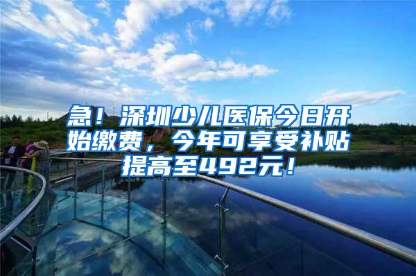 急！深圳少儿医保今日开始缴费，今年可享受补贴提高至492元！