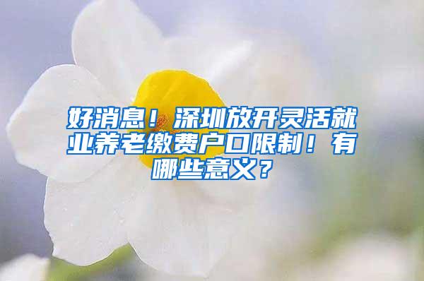 好消息！深圳放开灵活就业养老缴费户口限制！有哪些意义？