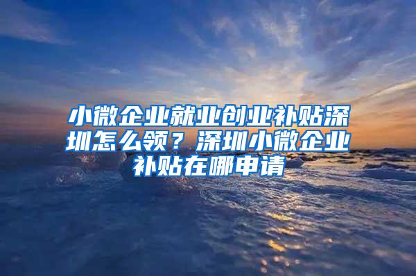 小微企业就业创业补贴深圳怎么领？深圳小微企业补贴在哪申请