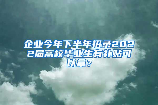 企业今年下半年招录2022届高校毕业生有补贴可以拿？