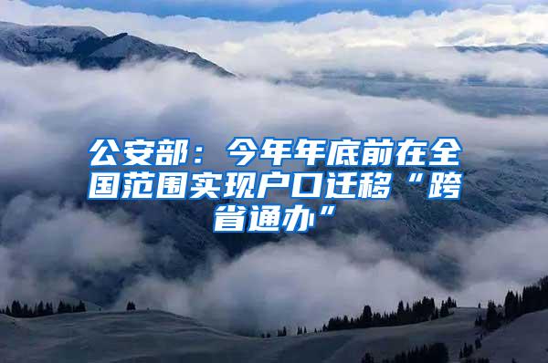 公安部：今年年底前在全国范围实现户口迁移“跨省通办”