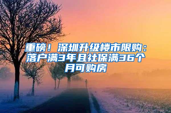 重磅！深圳升级楼市限购：落户满3年且社保满36个月可购房