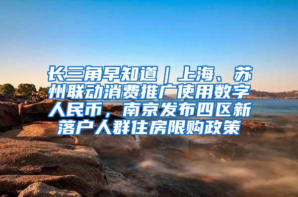 长三角早知道｜上海、苏州联动消费推广使用数字人民币，南京发布四区新落户人群住房限购政策