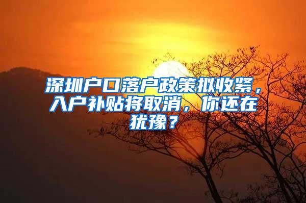 深圳户口落户政策拟收紧，入户补贴将取消，你还在犹豫？