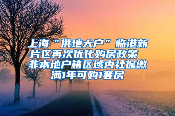 上海“供地大户”临港新片区再次优化购房政策 非本地户籍区域内社保缴满1年可购1套房