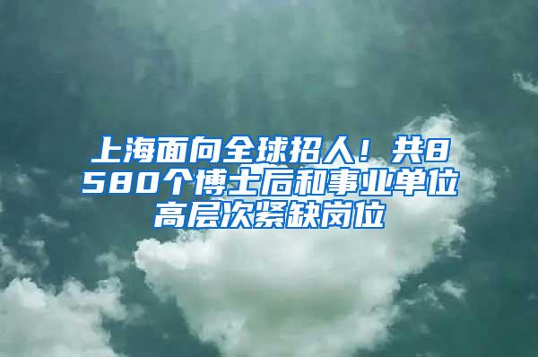 上海面向全球招人！共8580个博士后和事业单位高层次紧缺岗位