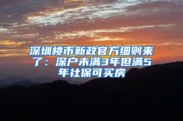 深圳楼市新政官方细则来了：深户未满3年但满5年社保可买房