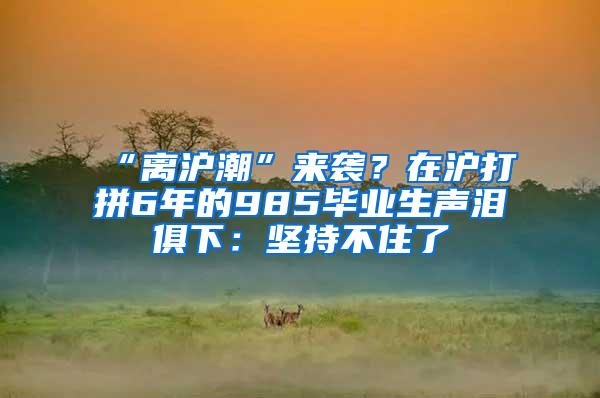 “离沪潮”来袭？在沪打拼6年的985毕业生声泪俱下：坚持不住了