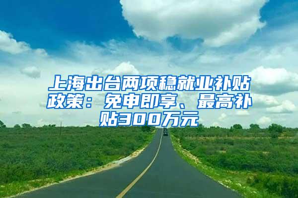 上海出台两项稳就业补贴政策：免申即享、最高补贴300万元