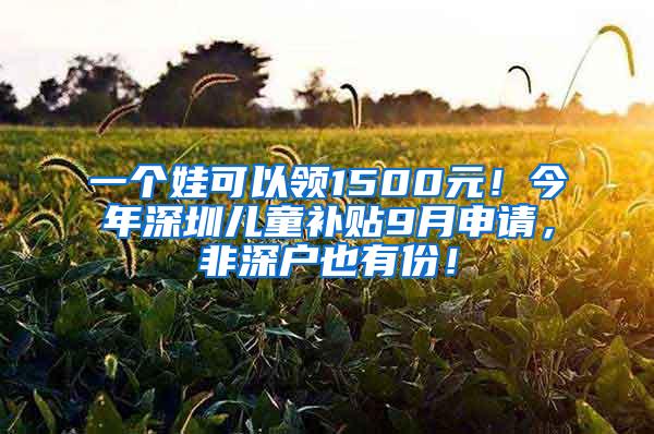 一个娃可以领1500元！今年深圳儿童补贴9月申请，非深户也有份！