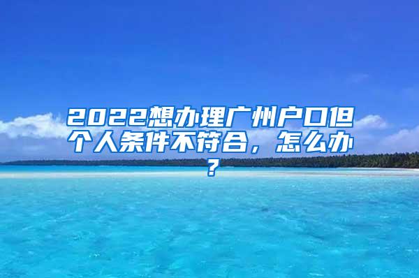 2022想办理广州户口但个人条件不符合，怎么办？