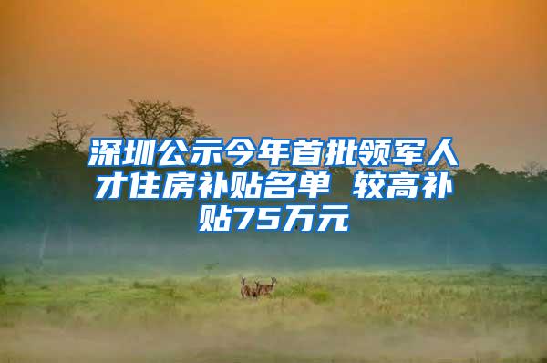 深圳公示今年首批领军人才住房补贴名单 较高补贴75万元