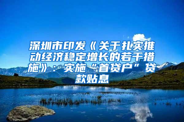 深圳市印发《关于扎实推动经济稳定增长的若干措施》：实施“首贷户”贷款贴息