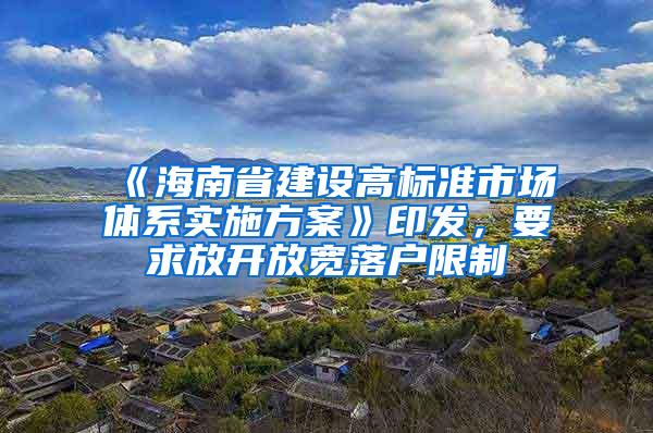 《海南省建设高标准市场体系实施方案》印发，要求放开放宽落户限制