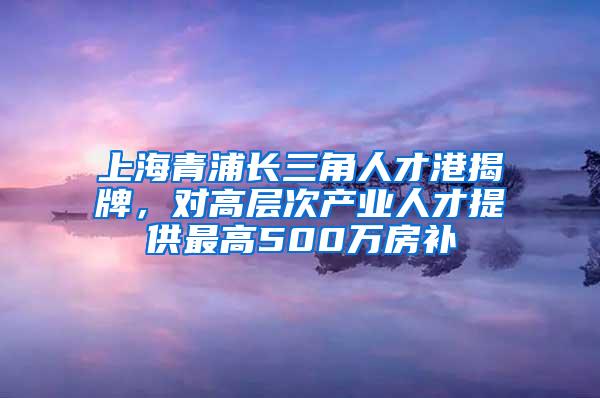 上海青浦长三角人才港揭牌，对高层次产业人才提供最高500万房补