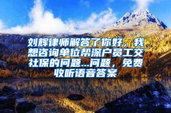 刘辉律师解答了你好，我想咨询单位帮深户员工交社保的问题...问题，免费收听语音答案