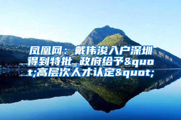 凤凰网：戴伟浚入户深圳得到特批 政府给予"高层次人才认定"