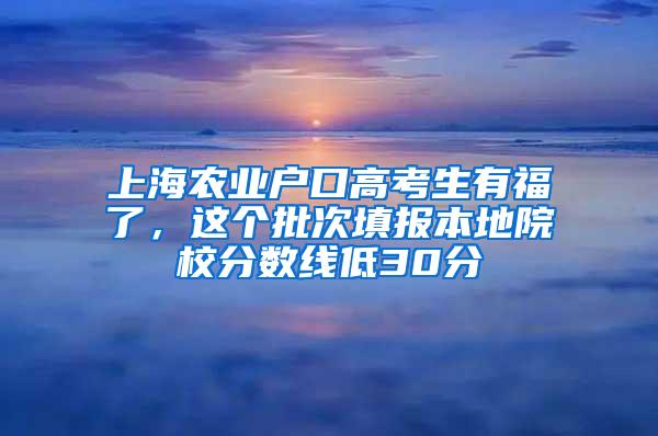 上海农业户口高考生有福了，这个批次填报本地院校分数线低30分