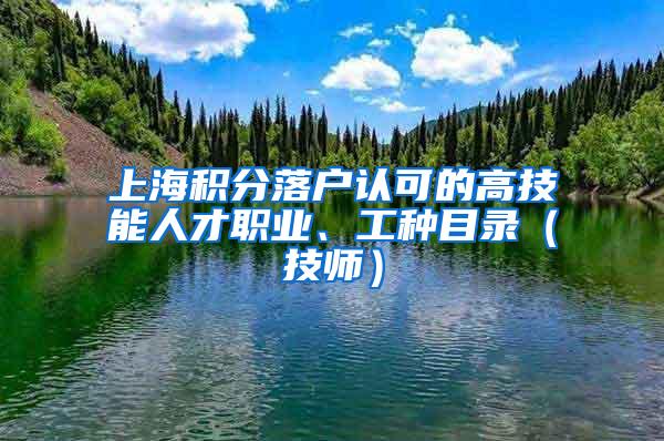 上海积分落户认可的高技能人才职业、工种目录（技师）