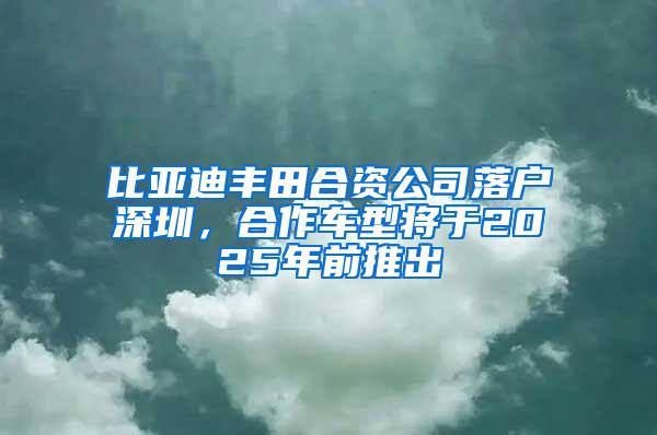 比亚迪丰田合资公司落户深圳，合作车型将于2025年前推出