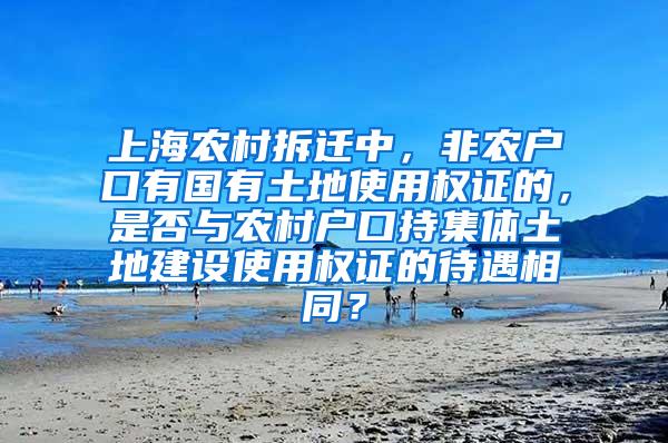 上海农村拆迁中，非农户口有国有土地使用权证的，是否与农村户口持集体土地建设使用权证的待遇相同？