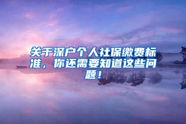 关于深户个人社保缴费标准，你还需要知道这些问题！