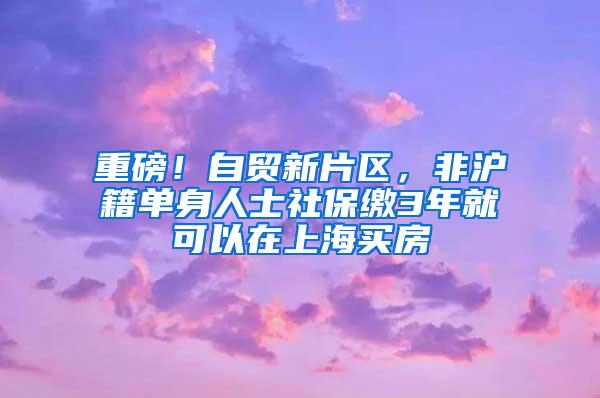 重磅！自贸新片区，非沪籍单身人士社保缴3年就可以在上海买房