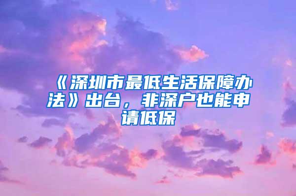 《深圳市最低生活保障办法》出台，非深户也能申请低保