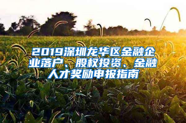 2019深圳龙华区金融企业落户、股权投资、金融人才奖励申报指南