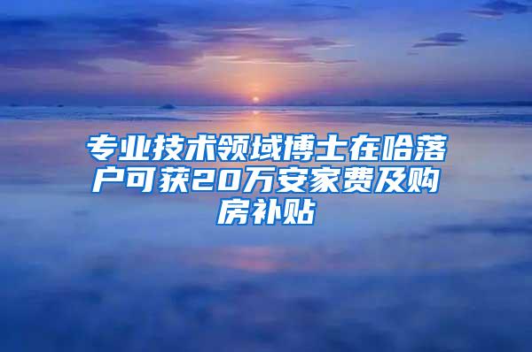 专业技术领域博士在哈落户可获20万安家费及购房补贴