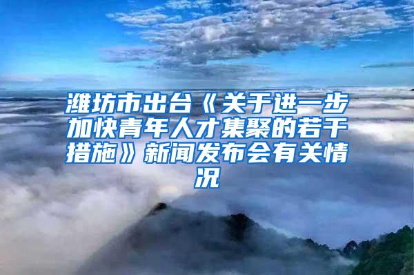 潍坊市出台《关于进一步加快青年人才集聚的若干措施》新闻发布会有关情况