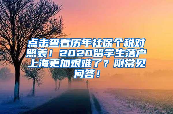 点击查看历年社保个税对照表！2020留学生落户上海更加艰难了？附常见问答！