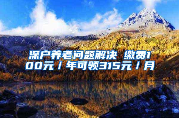 深户养老问题解决 缴费100元／年可领315元／月