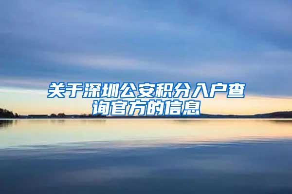 关于深圳公安积分入户查询官方的信息