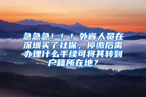 急急急！！！外省人员在深圳买了社保，停缴后需办理什么手续可将其转到户籍所在地？