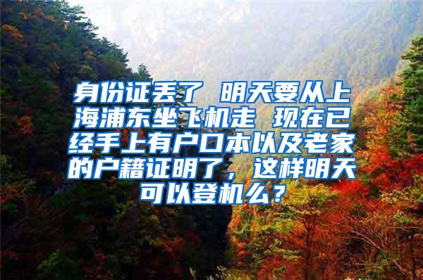 身份证丢了 明天要从上海浦东坐飞机走 现在已经手上有户口本以及老家的户籍证明了，这样明天可以登机么？