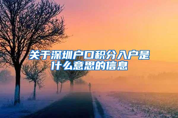 关于深圳户口积分入户是什么意思的信息