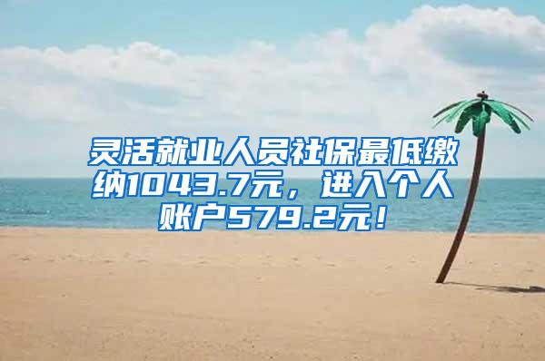 灵活就业人员社保最低缴纳1043.7元，进入个人账户579.2元！