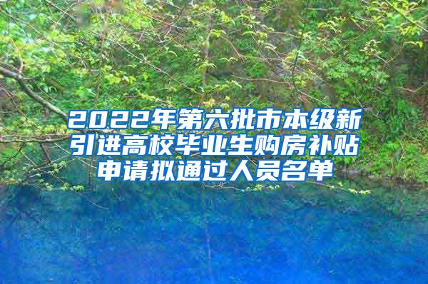 2022年第六批市本级新引进高校毕业生购房补贴申请拟通过人员名单