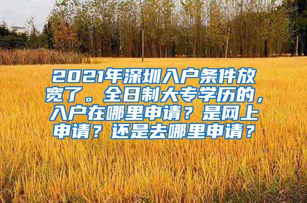 2021年深圳入户条件放宽了。全日制大专学历的，入户在哪里申请？是网上申请？还是去哪里申请？