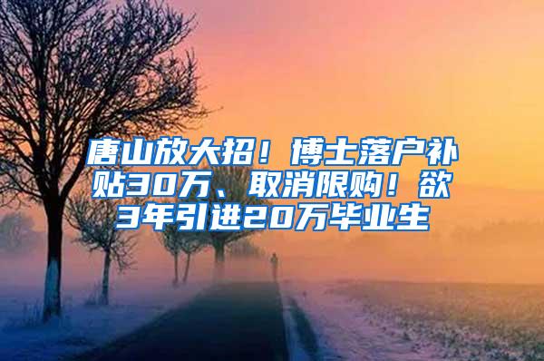 唐山放大招！博士落户补贴30万、取消限购！欲3年引进20万毕业生